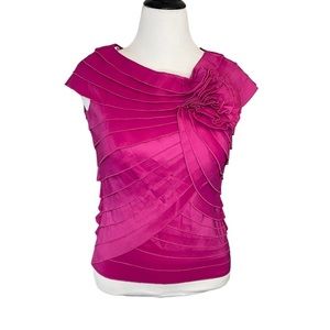 Tadashi Collection Top NWT Formal Lipstick Pink Ruffle Layered Flower 6